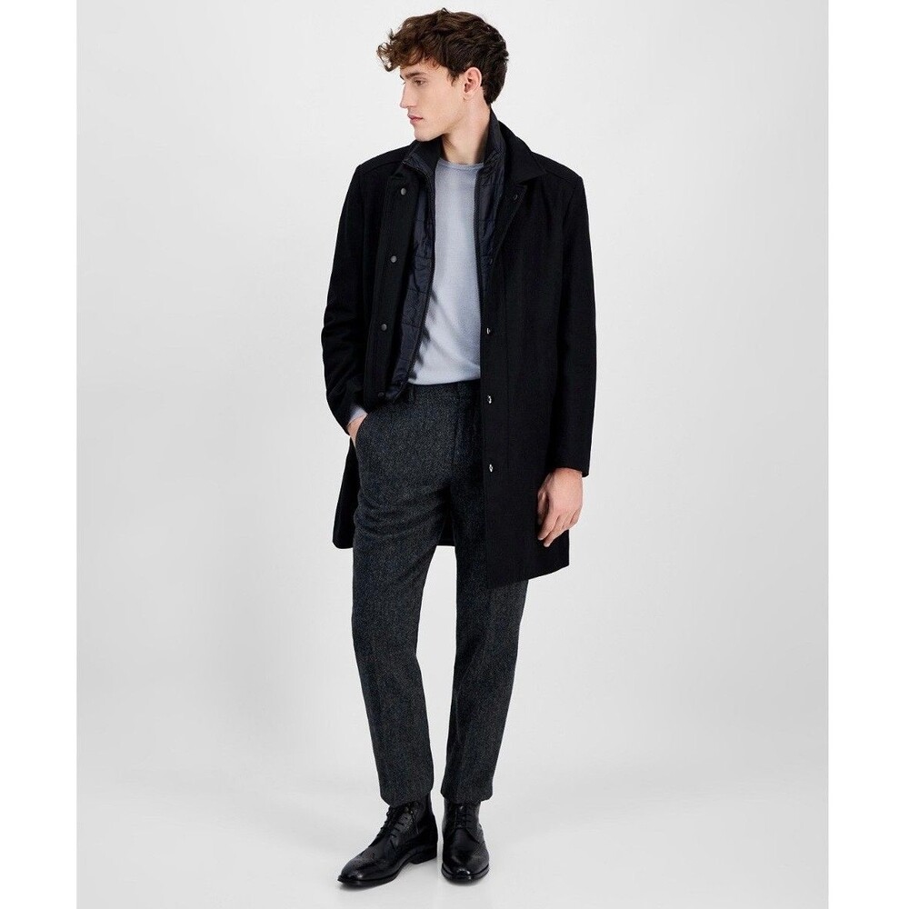 $395 NEW NAUTICA Mens 42L Black Soft Wool Modern Fit 38" Long OverCoat Jacket - Picture 7 of 10